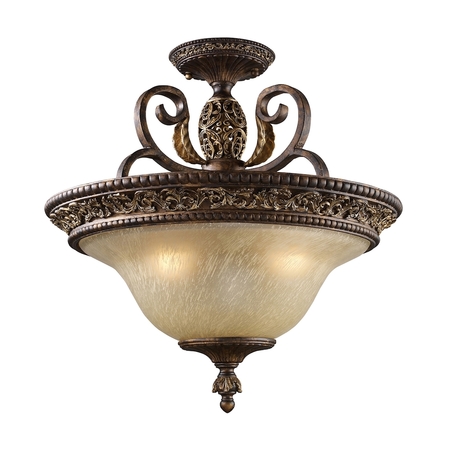 ELK LIGHTING Regency 3-Light Semi Flush in Burnt Bronze with Off-white Glass 2157/3